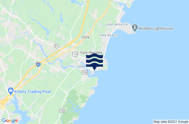 Mapa da tábua de marés em York Harbor Beach, United States