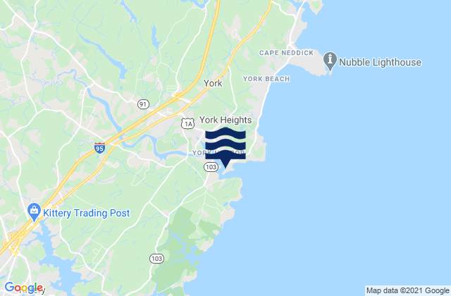 Mapa da tábua de marés em York Harbor, United States