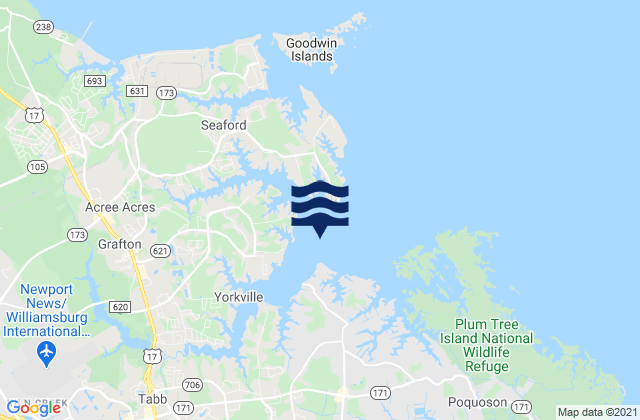 Mapa da tábua de marés em York Point, United States