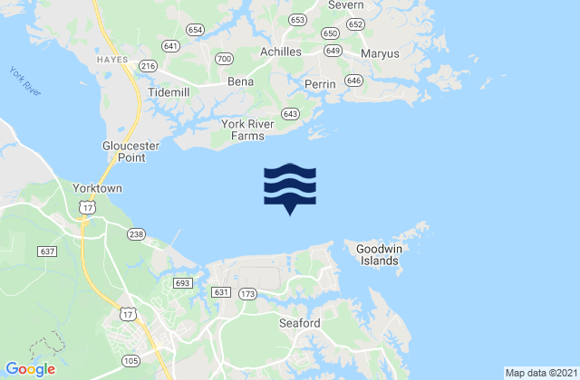 Mapa da tábua de marés em Yorktown (Goodwin Neck), United States