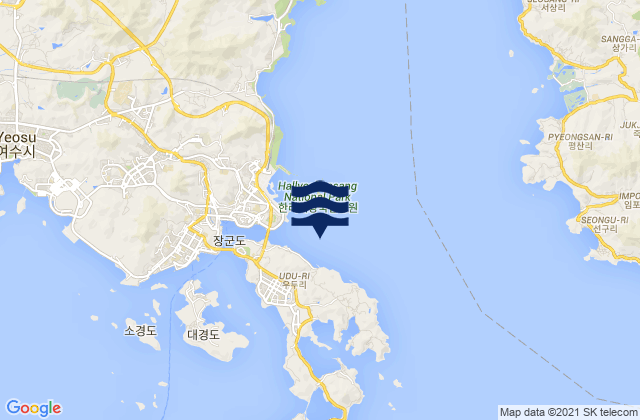 Mapa da tábua de marés em Yosu, South Korea