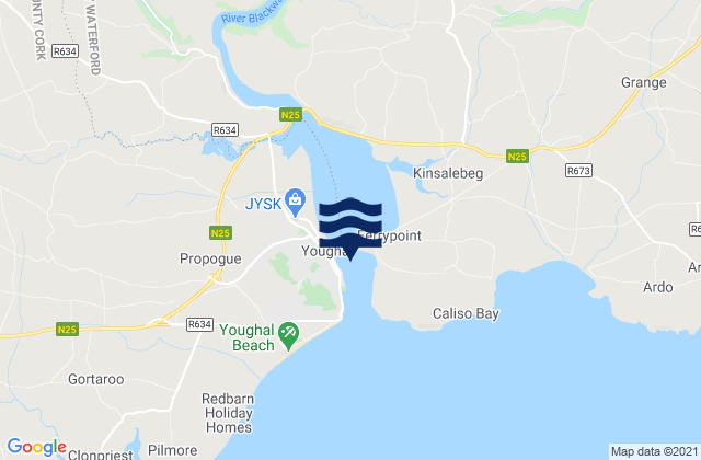 Mapa da tábua de marés em Youghal Harbour, Ireland
