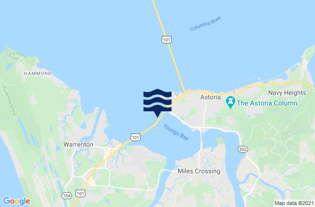 Mapa da tábua de marés em Youngs Bay Bridge, United States