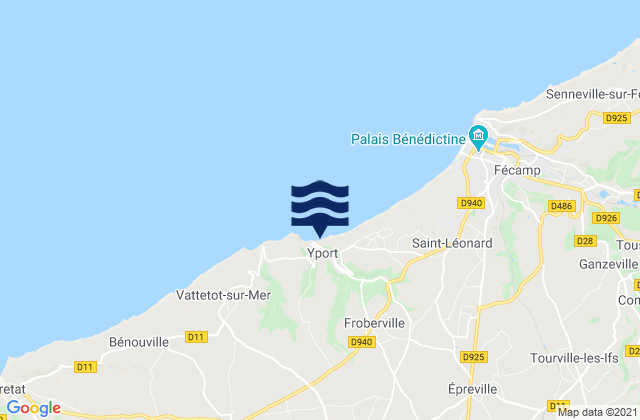 Mapa da tábua de marés em Yport, France