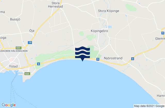 Mapa da tábua de marés em Ystads Kommun, Sweden