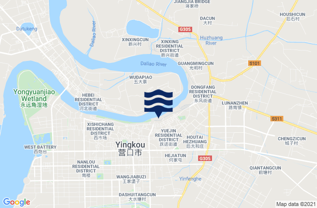 Mapa da tábua de marés em Yuejin, China