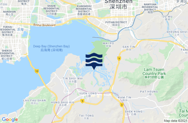 Mapa da tábua de marés em Yuen Long Kau Hui, Hong Kong