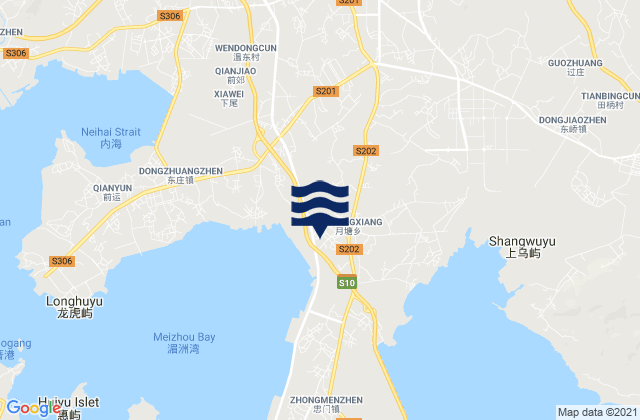 Mapa da tábua de marés em Yuetang, China