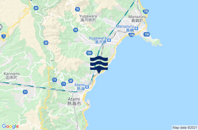 Mapa da tábua de marés em Yugawara, Japan