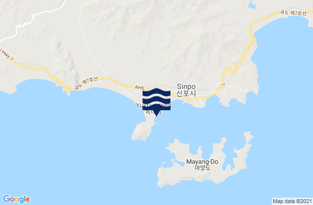 Mapa da tábua de marés em Yuktae-dong, North Korea