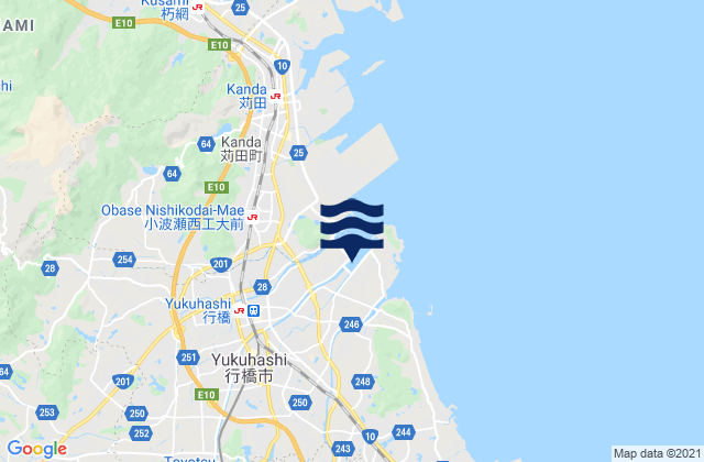Mapa da tábua de marés em Yukuhashi, Japan