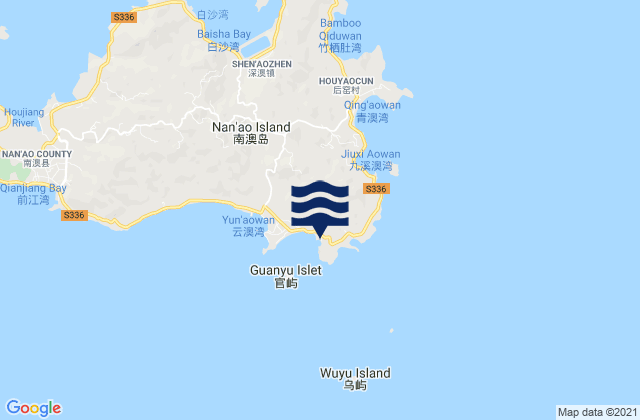 Mapa da tábua de marés em Yun’ao, China