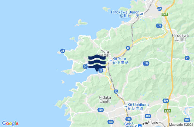 Mapa da tábua de marés em Yura (Kii Suido), Japan