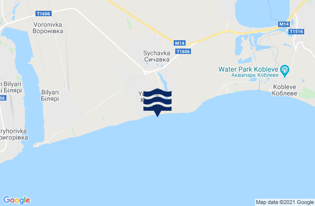 Mapa da tábua de marés em Yuzhne, Ukraine