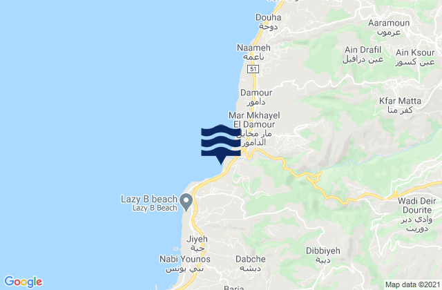 Mapa da tábua de marés em Yâroûti, Lebanon
