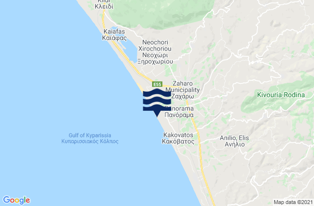 Mapa da tábua de marés em Zacháro, Greece