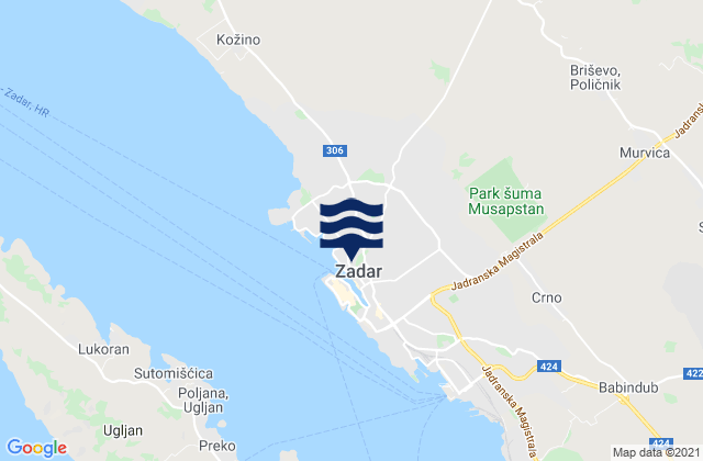 Mapa da tábua de marés em Zadar, Croatia