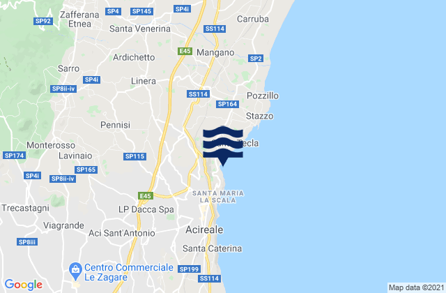Mapa da tábua de marés em Zafferana Etnea, Italy