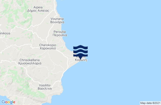 Mapa da tábua de marés em Zaga (Koroni), Greece