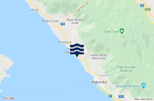 Mapa da tábua de marés em Zagvozd, Croatia