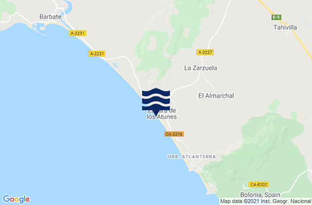 Mapa da tábua de marés em Zahara de los Atunes, Spain