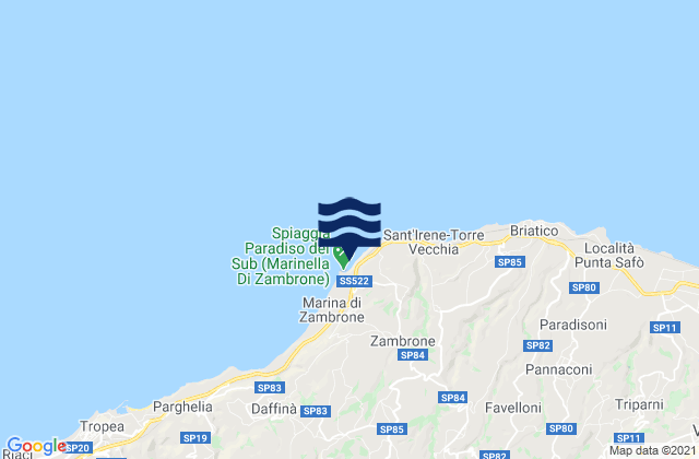 Mapa da tábua de marés em Zambrone, Italy
