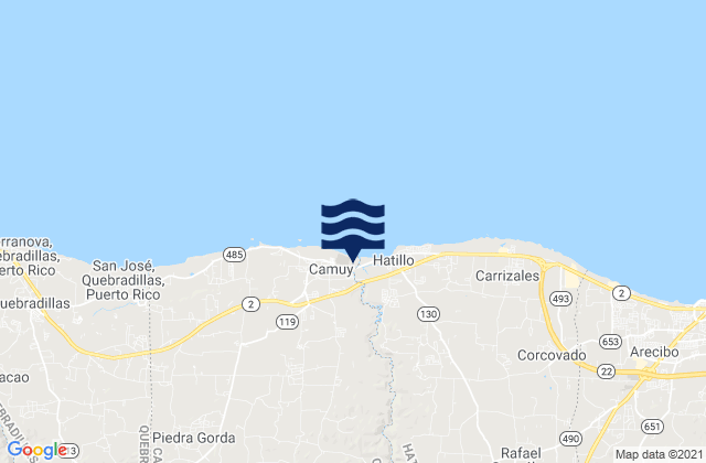 Mapa da tábua de marés em Zanja Barrio, Puerto Rico