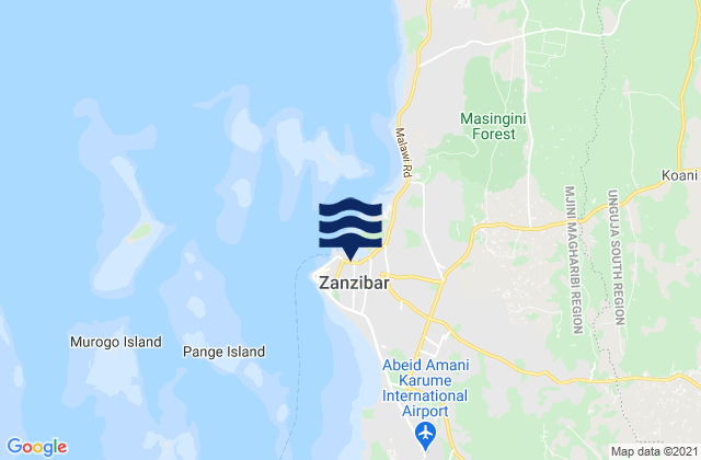 Mapa da tábua de marés em Zanzibar, Tanzania