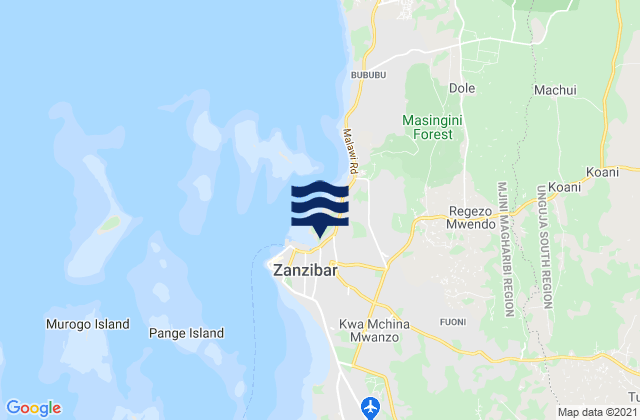 Mapa da tábua de marés em Zanzibar Urban/West Region, Tanzania