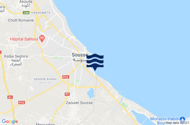 Mapa da tábua de marés em Zaouia-Ksiba-Thrayet, Tunisia