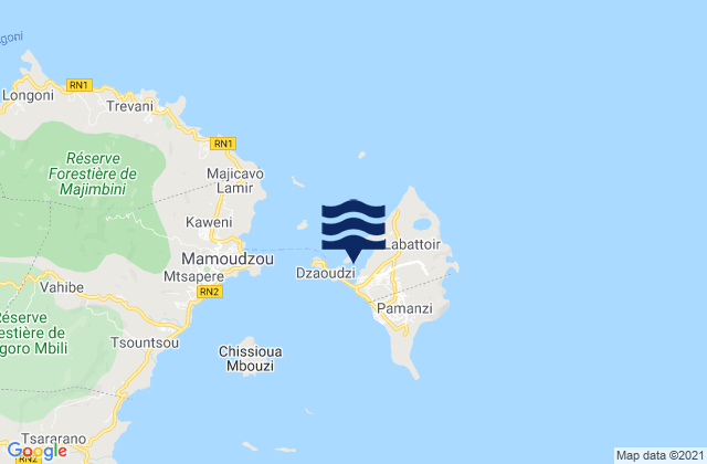 Mapa da tábua de marés em Zaudzi Ile Mayotte, French Southern Territories