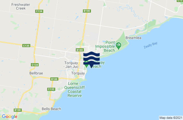 Mapa da tábua de marés em Zeally Bay, Australia