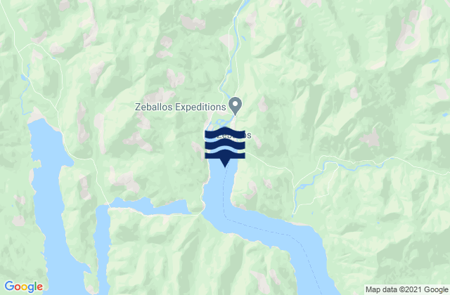 Mapa da tábua de marés em Zeballos, Canada