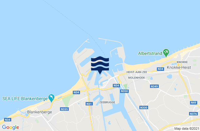 Mapa da tábua de marés em Zeebrugge Port, Belgium