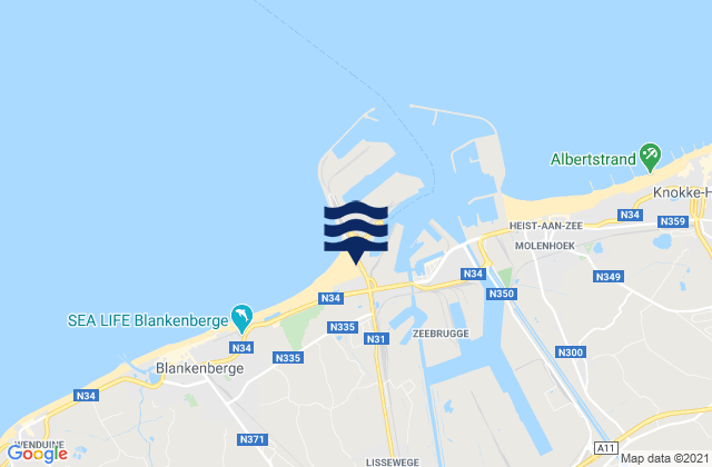 Mapa da tábua de marés em Zeebrugge, Belgium