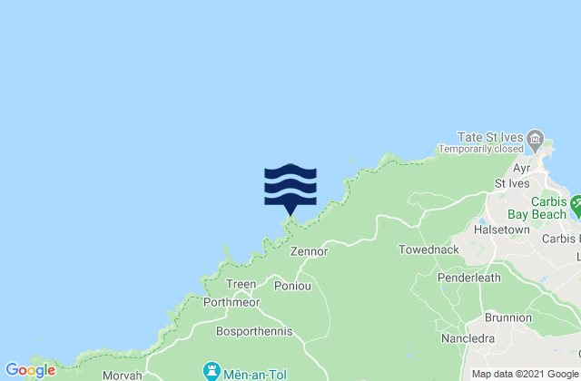 Mapa da tábua de marés em Zennor Head, United Kingdom