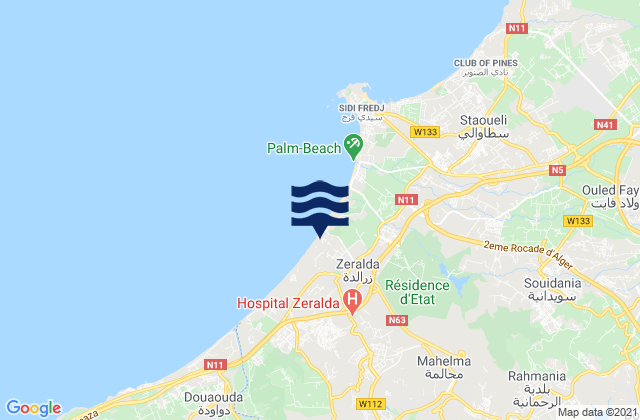 Mapa da tábua de marés em Zeralda, Algeria