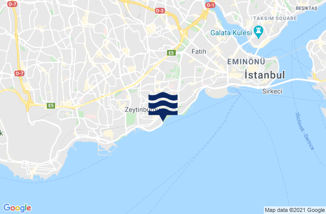 Mapa da tábua de marés em Zeytinburnu, Turkey