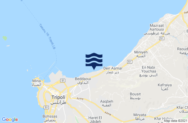 Mapa da tábua de marés em Zghartā, Lebanon