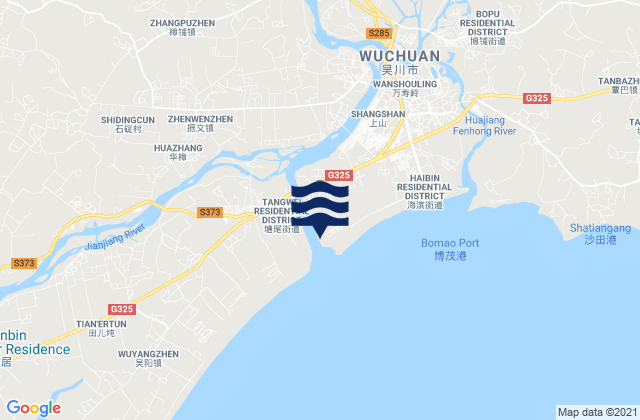 Mapa da tábua de marés em Zhangpu, China