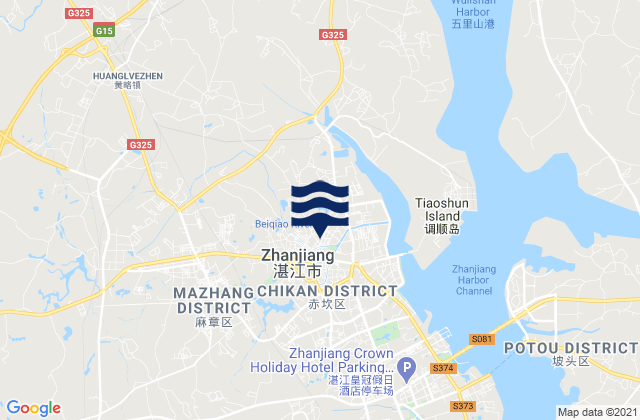 Mapa da tábua de marés em Zhanjiang, China