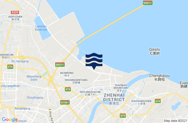 Mapa da tábua de marés em Zhaobaoshan, China