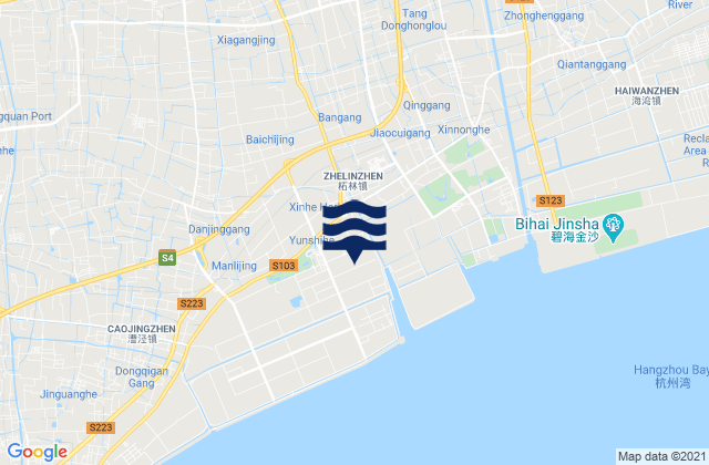 Mapa da tábua de marés em Zhelin, China