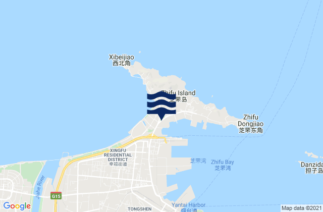Mapa da tábua de marés em Zhifudao, China
