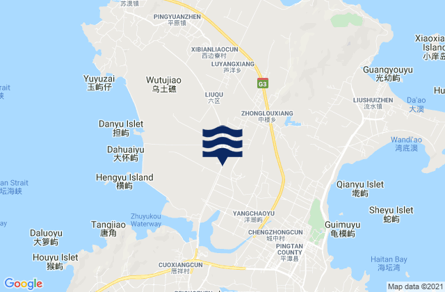 Mapa da tábua de marés em Zhonglou, China