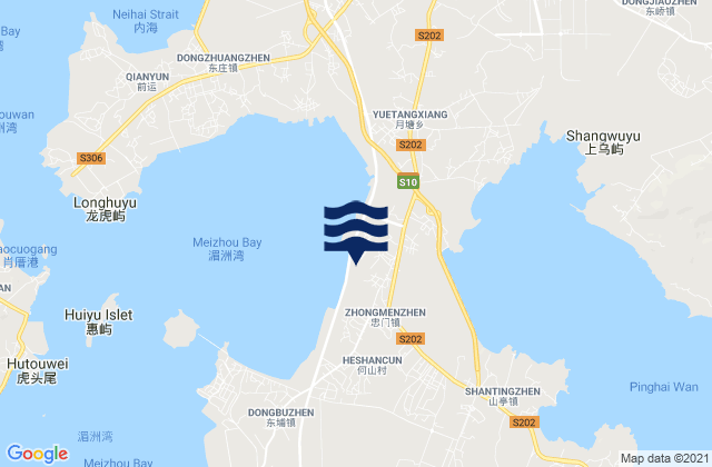 Mapa da tábua de marés em Zhongmen, China