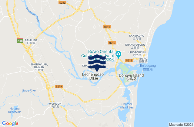 Mapa da tábua de marés em Zhongyuan, China