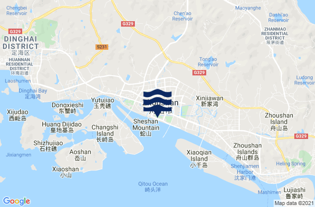 Mapa da tábua de marés em Zhoushan, China