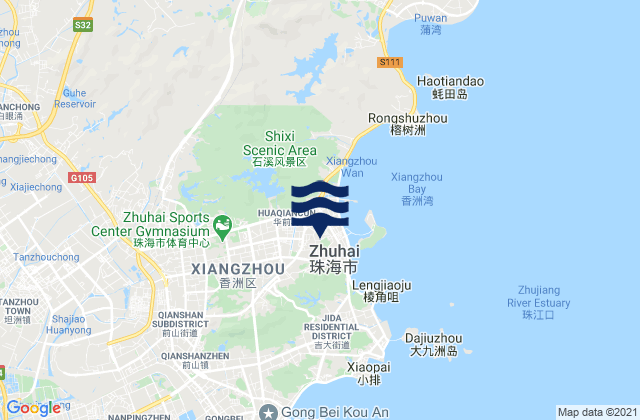 Mapa da tábua de marés em Zhuhai, China