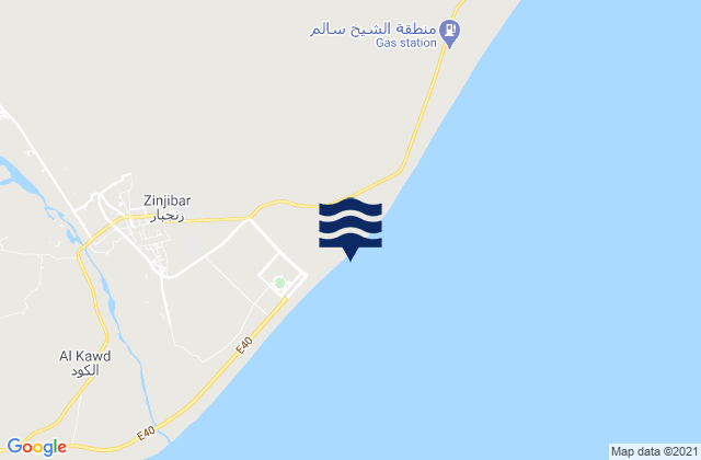 Mapa da tábua de marés em Zingibar, Yemen